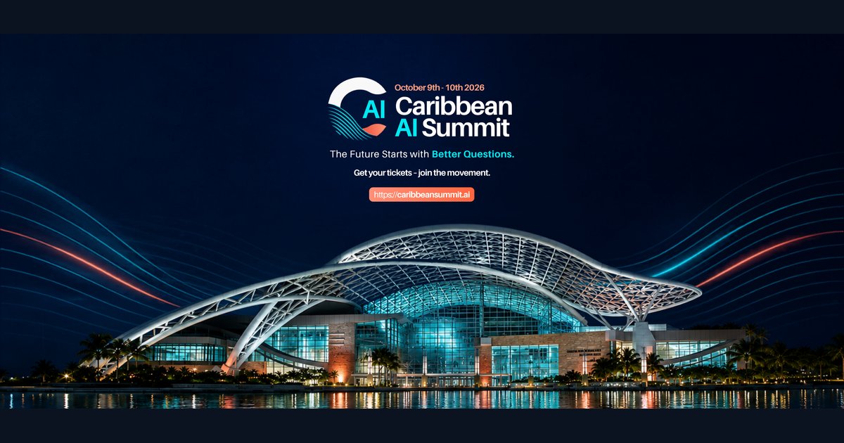 Caribbean AI Summit 2026 promotional banner with the Puerto Rico Convention Center at night